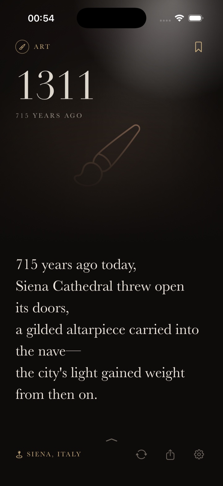 An Echoes card: 1311, Siena Cathedral opens its doors.