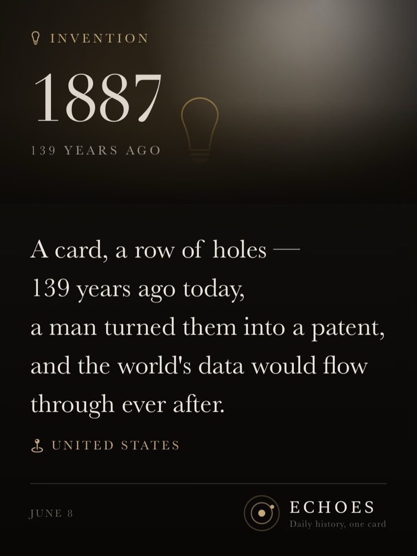 An Echoes share image: the 1887 card, signed with the Echoes mark.